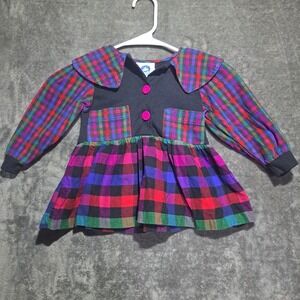 Cotton Resources Vintage 90s Girls Plaid Dress 2T Multi Color Cotton Made in USA